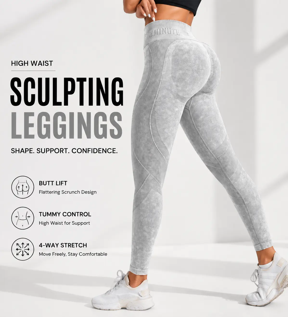 Women's High Waist Leggings, Seamless Sculpting Sports Leggings with Stretch Compression Fabric, Tummy Control Yoga Pants for Gym, Workout, Running and Everyday Wear