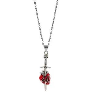Gothic Dagger Through Heart Necklace, Silver Chain Pendant, Punk Y2K Aesthetic Jewelry for Women Men, Valentine Gift
