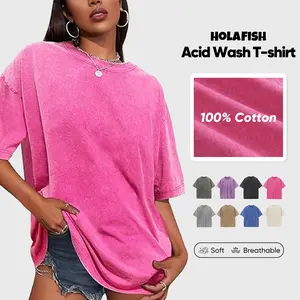 Holafish Women's Acid Wash Tshirt Heavyweight Cotton T-Shirts Half Short Sleeves Casual Loose Streetwear Tee Tops,Acid Washed Men's Basic T-Shirts Loose Fit
