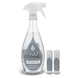 JAWS Granite Cleaner & Polish Bottle with 2 Refill Pods -  Eco-Friendly Refillable System- EPA Safer Choice-certified - Streak-Free Formula for Granite, Marble, Quartz Surfaces