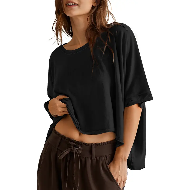 UEU Womens Summer Oversized Tops Casual Loose Crop Tee Shirt Crewneck Basic T Shirts Boxy Trendy Outfits Blouse women's shirts Chic Womenswear