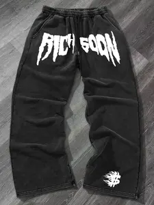 Men's Casual Loose-Fit Graphic Sweatpants, Drawstring Waistband, All-Season Comfortable Pants, Perfect for Daily Wear & Outdoor Activities, Athleisure Bottoms