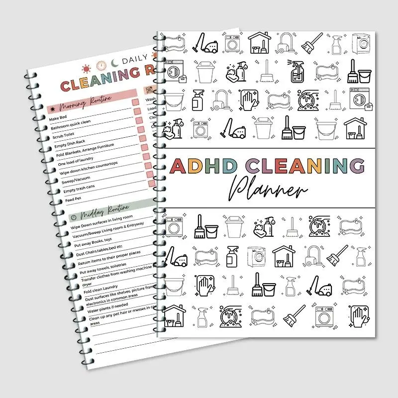 Household Cleaning Planner Notebook, 1 Count ADHD Cleaning Planner Notebook, Household Cleaning Schedule Notebook for Home Office Dormitory School Spiral Bound Planner Weekly Planner Notepad