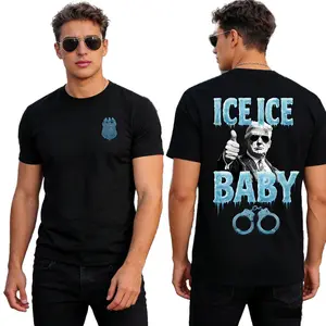 Ice Ice Baby Trump Graphic T-Shirt, Unisex Casual Loose-Fit Cotton Blend Crewneck Tee, Funny Political Humor Novelty Top