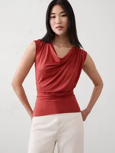Jersey Draped Asymmetrical Women's Top Color Barn Red