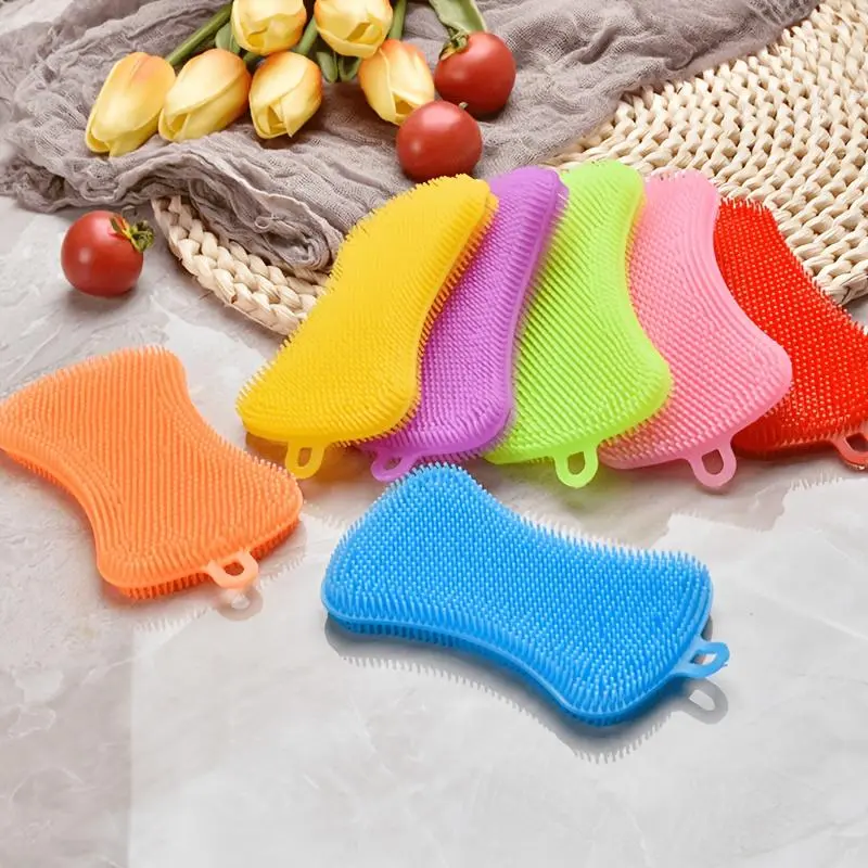2pcs Assorted Color Anti-Slip Silicone Dishwashing Sponges - Durable, Reusable Kitchen Scrub Pads for Dish Cleaning