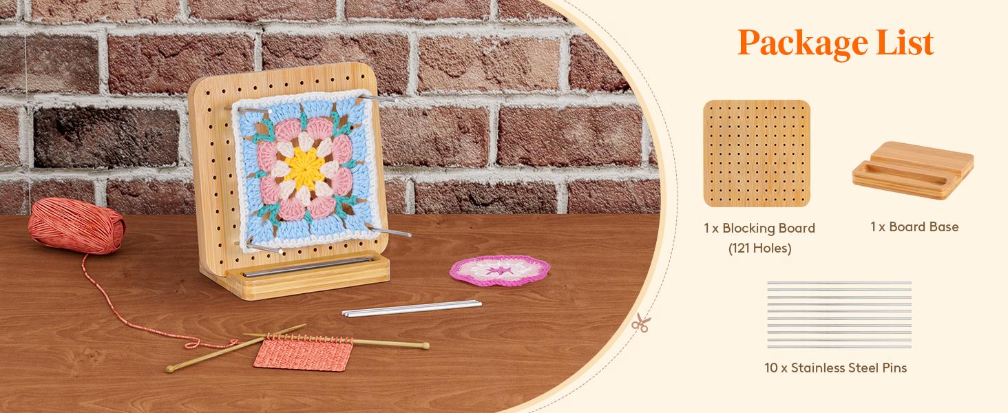 Lifewit Bamboo Crochet Blocking Board with Pegs & Steel Pins - Ideal for Knitting & Crochet Projects - Handmade Crafts & Handicraft Tools