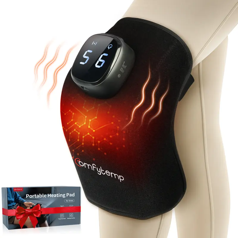 Comfytemp Cordless Portable Knee Massager with 3D Knee Hug Fit - 9 Heating Levels, 5 Vibration Modes, 3 Vibration Intensity Levels, LED Light - Hand-Held Self Care Gadget for Pain Relief, Christmas Gift for Parents, Portable Massagers