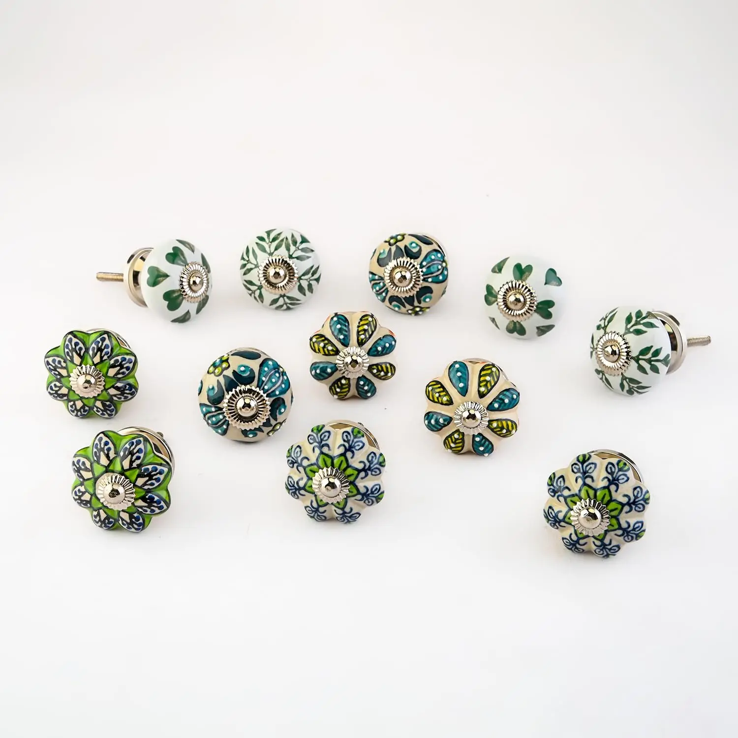 t of 12 Ceramic Decorative Tomato Melon Knobs for Home Kitchen Cupboard Glass Door Knobs Dresr Wardrobe and Drawer Pulls (Green)