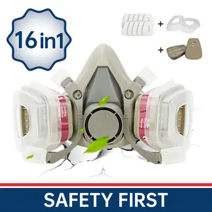 Reusable 16-in-1 Industrial Respirator Mask – Dual Filter Anti-Dust & Gas Protection for Painting, Construction & DIY Work Safety Glasses Goggles Welding Glove
