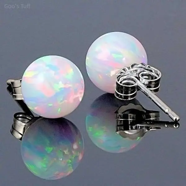 Women's Round Opal Stud Earrings, Minimalist S925 Silver Pin with a Shiny Fire Flash Finish, Dainty Jewelry for Daily and Wedding Wear, Daily/Wedding, Female, Shiny Finish