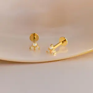 Opal Cluster Flatback Studs by Caitlyn Minimalist - Dainty Trio Opal Flat Back Earrings - Everyday Cartilage Earring - Jewelry Gift for Her