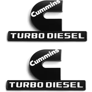 2Pack OEM Black Cummins Turbo Emblem Compatible with 2500 3500 Emblem Matte White 6.2" by 3.4" inches