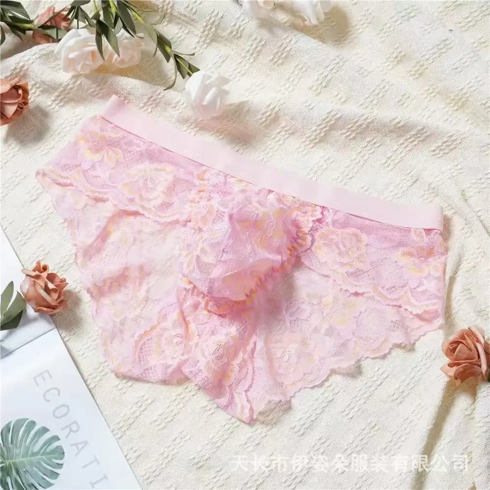 Men's Boxer Briefs with Sweet and Cute Floral Lace, Lightweight Mid Waist Breathable Print Underwear for Lounging, Smooth, Stretch