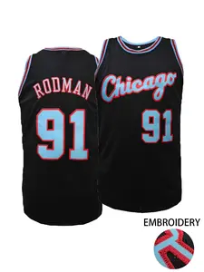 Men's Chicago #91 Embroidered Basketball Jersey, Stitched Name & Number Retro Sleeveless Basketball Shirt, Breathable Sportswear for Men Women Youth, S-3XL