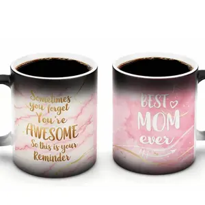 Best Mom Ever Color Changing Mug - Heat Sensitive Magic Coffee Cup with Inspirational Quotes, Pink Marble Design, 11oz Ceramic Tea Mug, Perfect Mother's Day Birthday Gift for Mom