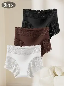 S-2XL Women's High-Waist Panties Triangle Panties Lace Splice Sexy Bikini, Suitable for Daily Casual Underwear