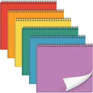6 Packs 9.5" x 11" Landscape Note Pads College Ruled Notebooks Perforated Note Pads 40 Sheets Punched Top Bound Spiral Notebooks 80GSM Lined Notepads for School,Office, (Rainbow Color)