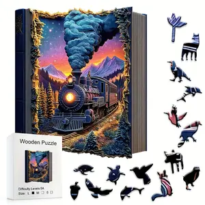 501 Mystery Book Train Educational Toys, Unique Party Game Gift, Wooden Jigsaw Puzzle, Decorative Art Painting, Fun Challenge Game, Holiday Gift