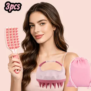 3 Piece Scalp Care Comb Set, Hair Washing Massage Brush, Hollow Quick-Dry Comb, Free Storage Bag Included, Perfect for Daily Use