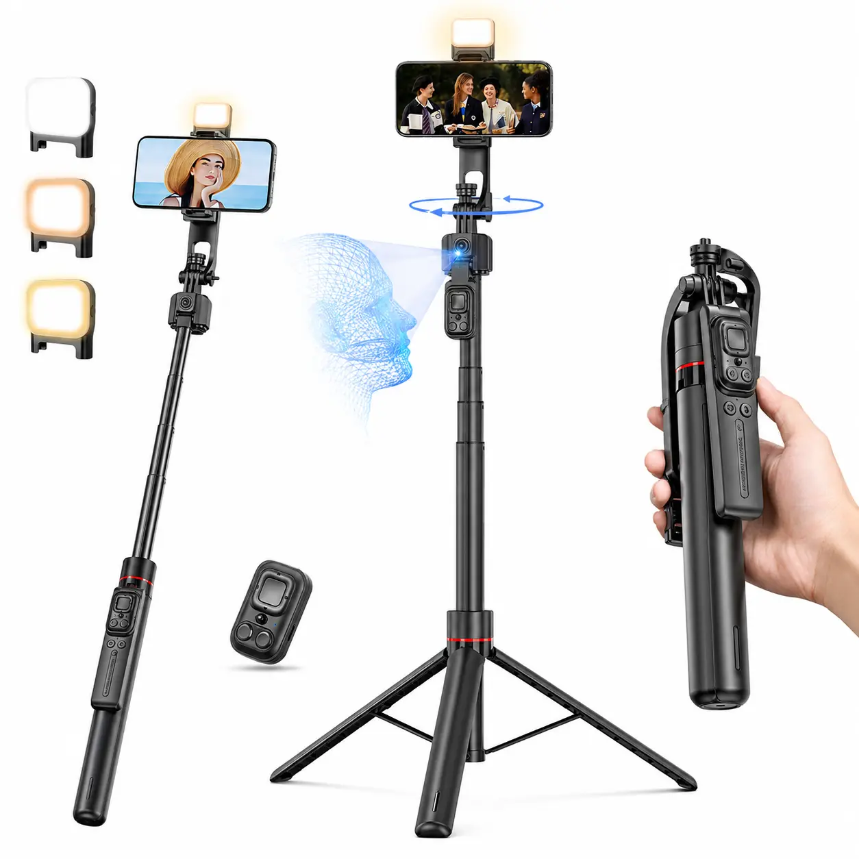 69" AI Face Tracking Selfie Stick Tripod with Dual Fill Lights, 360° Rotation, Gesture Control for Vlogging & Live Streaming  phone stabilizer