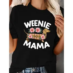 Women's Dachshund Print Casual Crewneck Short Sleeve Cotton TShirt