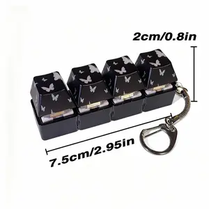 Stress-Relieving Mechanical Keyboard Fidget Toy - Unisex, Butterfly Pattern Crystal Keycaps with LED Lights, Portable Keychain Pendant, Fidget Toys for ADHD, Anxiety Relief