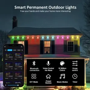 SRH RGB Permanent Outdoor Lights, IP67 Waterproof Smart LED Eaves Lights, 3-Way Control (APP/Voice/Remote) for Christmas, Holiday & Year-Round Home Decor