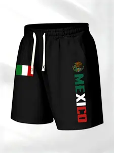 Men's Summer Casual Mexican Style Print Shorts, Outdoor Workout Shorts, Comfortable Daily Wear, Perfect for Outdoor Sports, Sporty Loose-Fitting Pants, Graphic Print Shorts