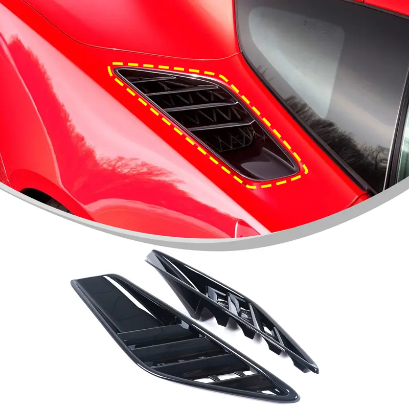 2-Piece ABS Plastic Rear Fender Air Vent Frame Decorative Car Exterior Accessory for 2014-2019 Corvette C7, Piano Black/Sports Red, High Quality Adhesive Tape, DIY Easy, Luxurious Decoration Upgrades, High Fit Vehicle Protection, Two Piece Set, Double Sid