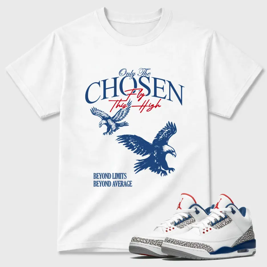 Chosen Fly Shirt To Match 3 True Blue, 3 True Blue Sneaker Matching Shirt, Cotton Unisex Graphic T-Shirt, Back to School Outfits Girls Breathable Printed