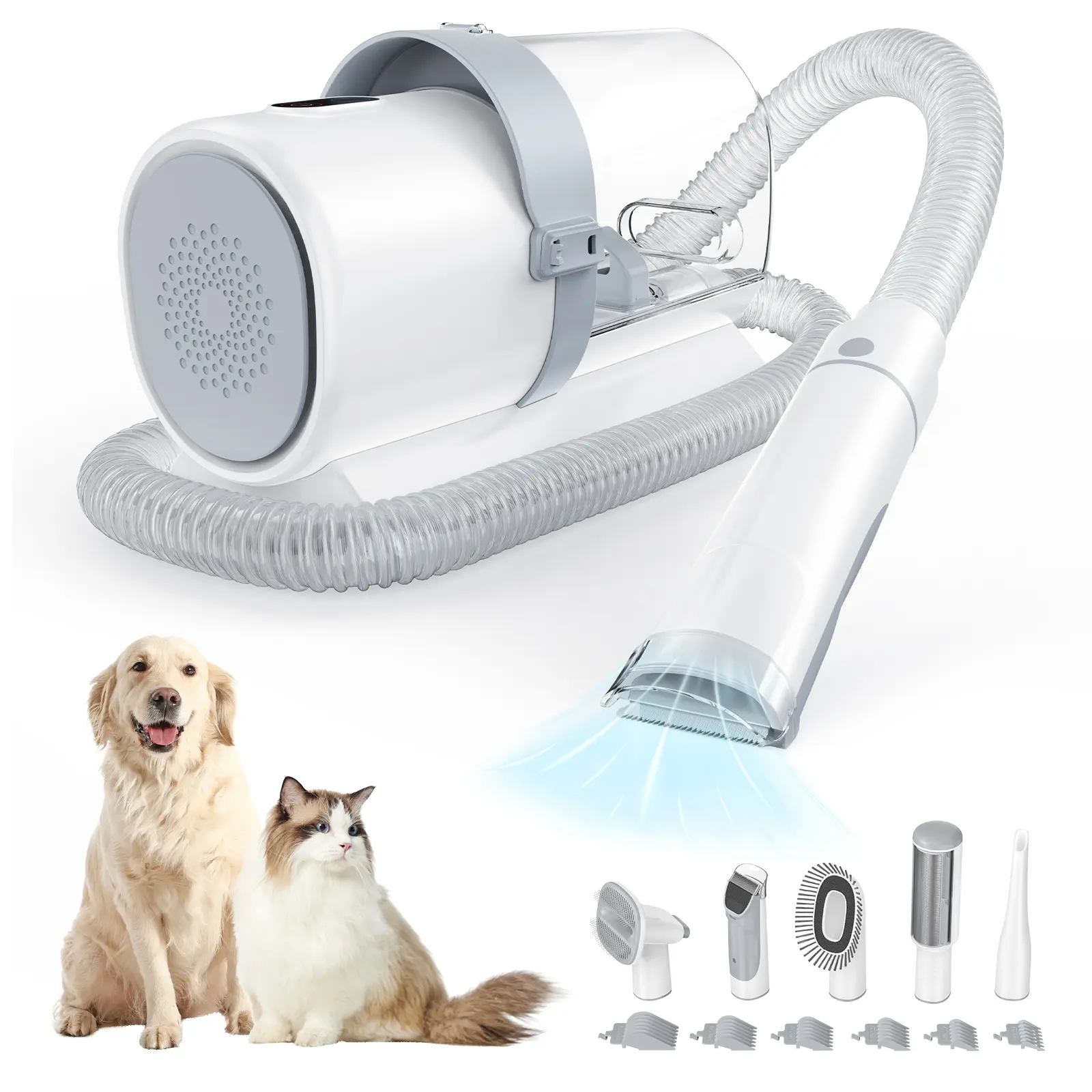 Professional Pet Grooming Vacuum Kit with Cordless Low Noise Dog Clippers and 5 Groomer Tools for Cats and Dogs