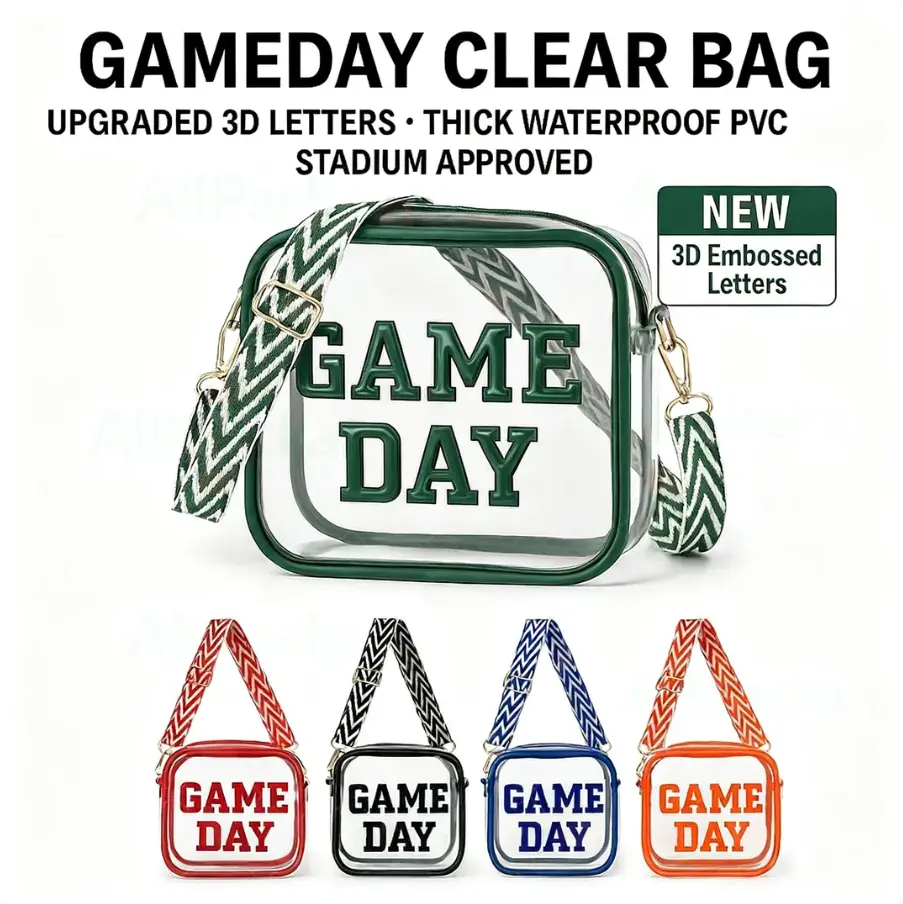 Women's Sporty Chic Transparent Crossbody Messenger Bag - 3D Letter Print, Waterproof Polyester, Adjustable Woven Strap, Lightweight, Ideal for Football Fashion, Watch Party, Athletic, Casual, Preppy, Holiday, Pvc, Minimalist, Street, Upgraded 3D Embossed