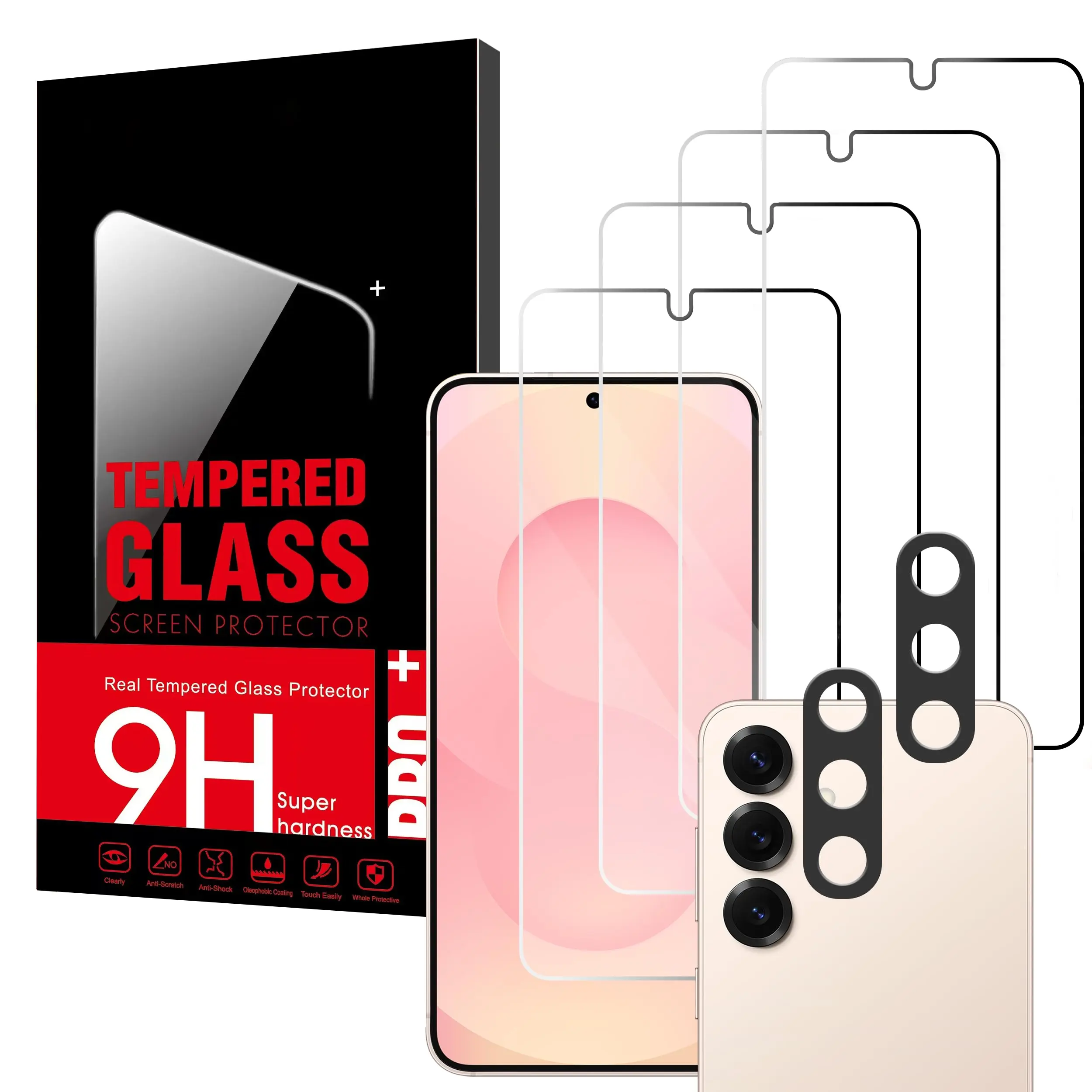 Case Friendly HD Tempered Glass Screen Protector For Samsung Galaxy S24 series, Anti-Oleophobic Anti-Scratch Screen Protective Film 4+2Pack ﻿