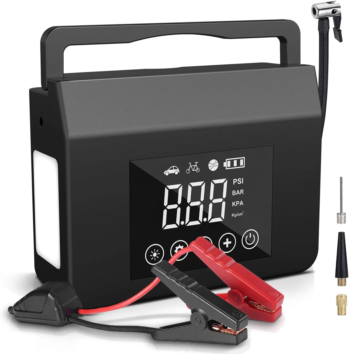 Tire Portable Air Compressor and Car Jump Starter and Portable Mobile Power Pack Charger Three-in-One 8000mah0-150psi Suitable for Car Motorcycle Bicycle Ball Sports Motorboat Flat Computer Cellphone Led/SOS Light Car Products