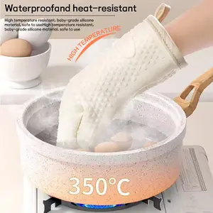 Heat-Resistant Silicone Oven Mitts Up to 350℃ Non-Slip Waterproof Baby-Grade Material for Microwave & Steamer Safe Cooking Tools Bakeware Kitchen Kitchenware Egg Insulated latex  gloves