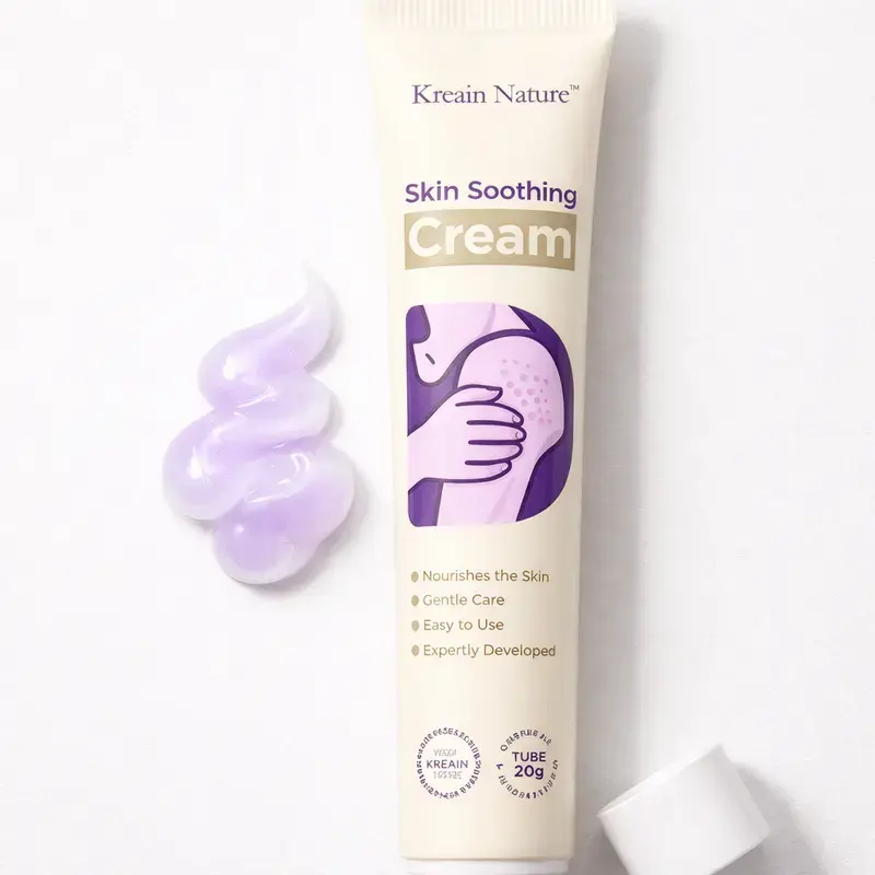 Kreain Nature Herbal Skin Soothing Cream - Relieves eczema, psoriasis, dryness, itching and sensitive skin, defends, moisturizes, non greasy, quickly absorbs, suitable for all ages, relieves irritation, rash and redness, 20g for healthy skin treatment
