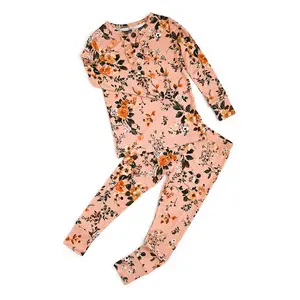 Flora Light Pink RUFFLE TWO PIECE Soft Bamboo Fabric Girls Lounge Set Outfit with Functional Buttons & Ultra-Soft Fabric