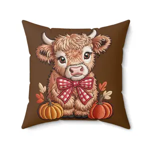Adorable Fall Highland Cow Print Couch Throw Pillow, Farmhouse Decor, Fall Home Accent, Rustic Autumn Gift, Cute Animal Throw Pillow