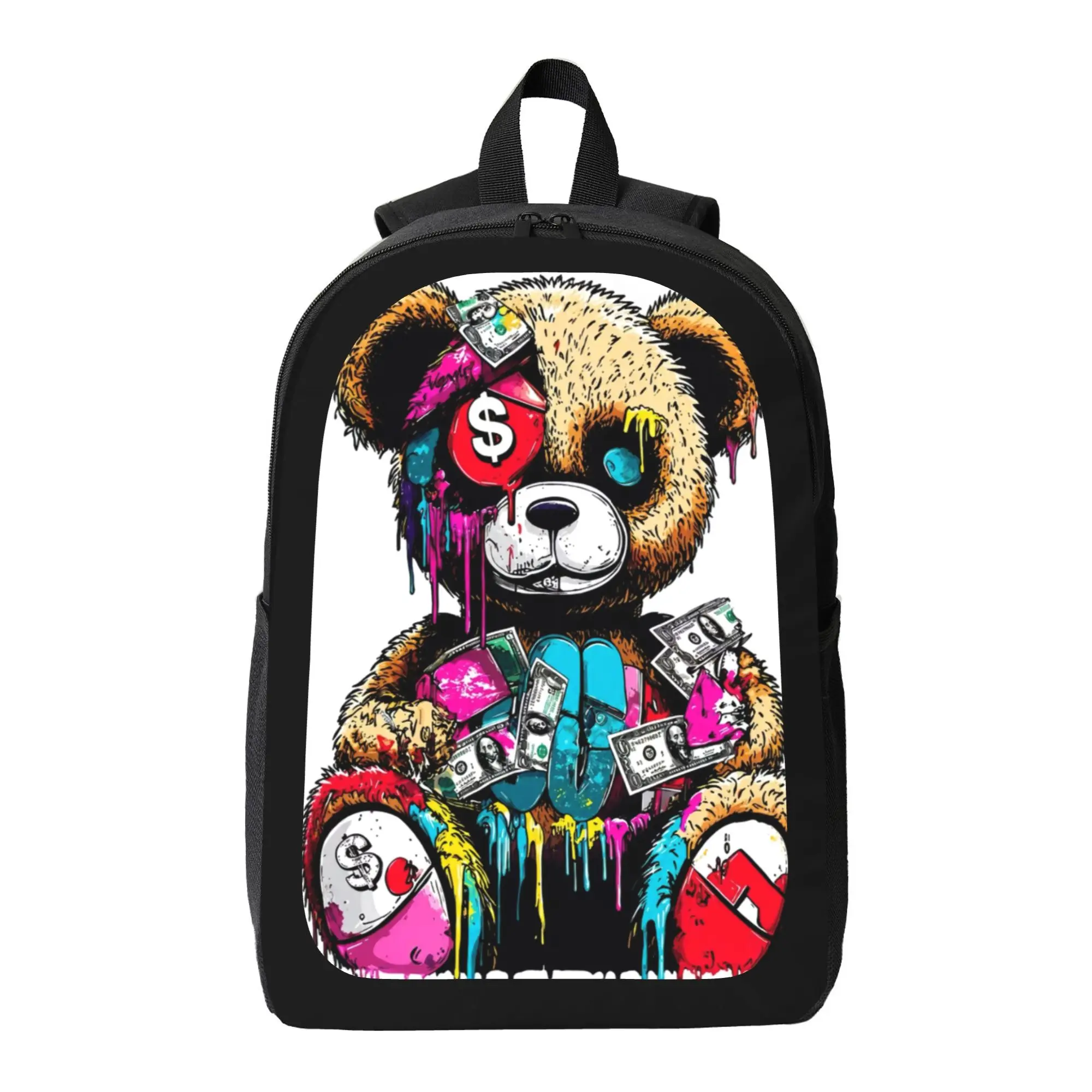Bear Graffiti Lightweight Large-Capacity Unisex Backpack - 17-inch Lightweight Sports-Themed Schoolbag/Laptop Backpack with Adjustable Shoulder Straps and Zipper Closure, Suitable for Teenagers, Combining Practicality and Style - Spacious backpack with zi