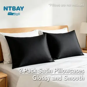 NTBAY Silky Satin Pillowcases, 2 Pack Glossy Surface with Low Friction, Smooth for Hair and Skin, Envelope Closure, Durable & Convenient, Gift Ready, Oeko-Tex