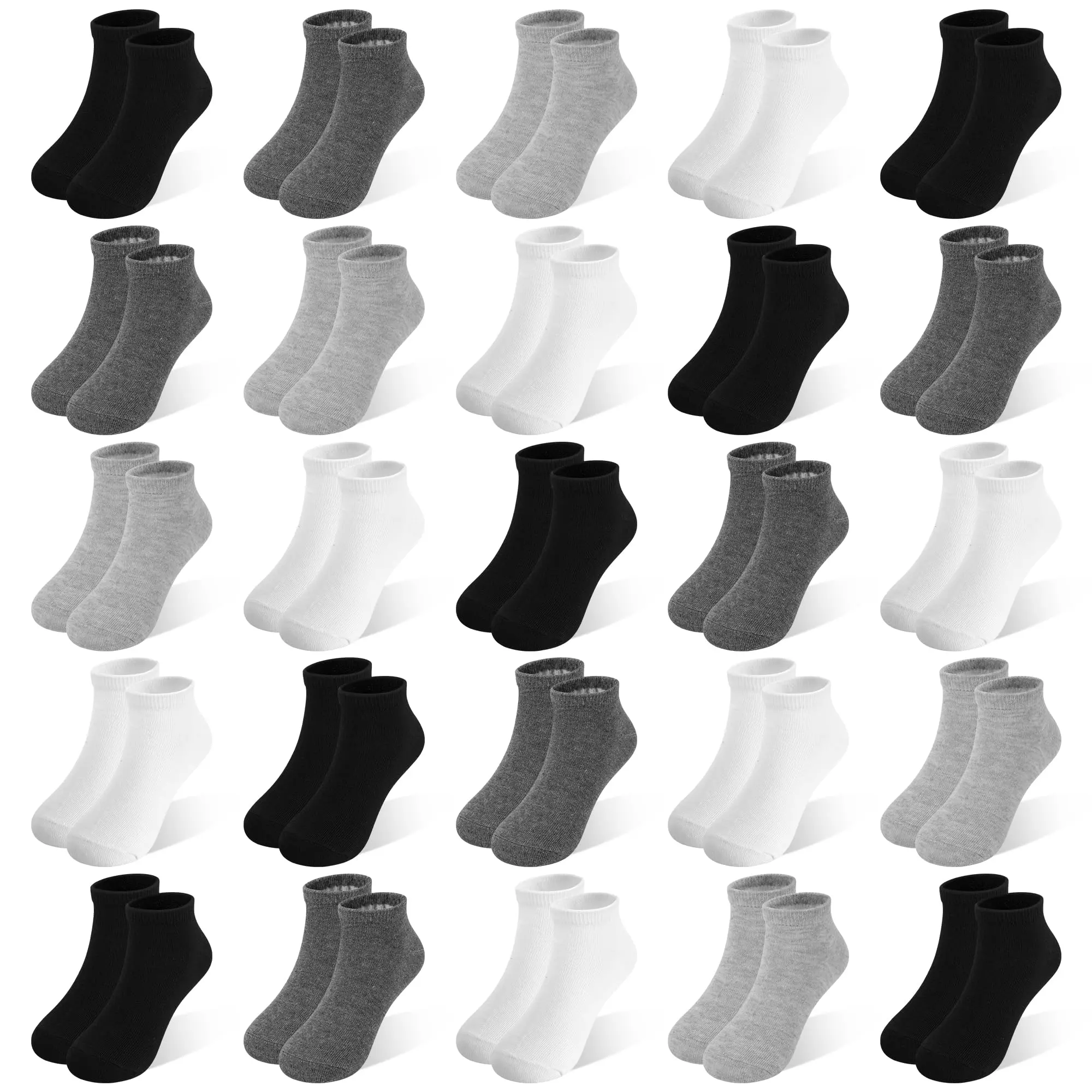TPHON Classic Unisex Toddler Ankle Socks Set - 25 Pairs Polyester Blend Low Cut Socks for Boys & Girls (1-14 Years Old) with High Elasticity, Moisture-Wicking, Solid Colors, Swirl Tights Gifts