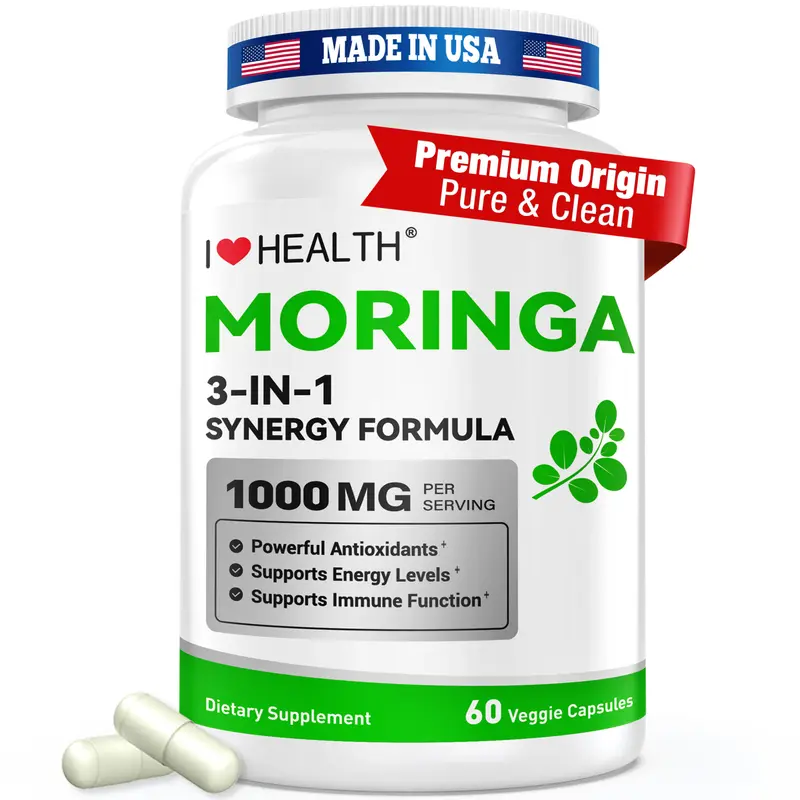 Moringa Capsules 1000mg – 10:1 Leaf Extract Superfood – Sleep, Energy, Immune & Gut Health Support – Antioxidant & Vital Nutrients – Vegan, Non-GMO, Gluten-Free – 60 Veggie Caps, Made in USA