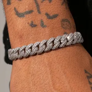 1 Pc 8mm Hip Hop set all Moisanite bracelet, S925 sterling silver men's Cuban bracelet, shiny luxury high-end boutique jewelry