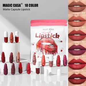 Matte Lipstick 18-Color Capsule Lipstick Set: Mini Design for Portability & Practicality, Features Long-Lasting Water-Resistant Property, Relatively Transfer-Proof, Meets Needs for Trying Various Color Makeup Looks