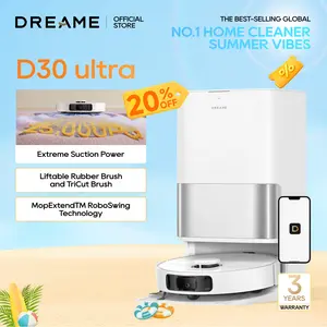 DREAME D30 Ultra Robot Vacuum and Mop, 25,000Pa Powerful Suction, All-in-One Base Station with 100 Days Auto-Empty, MopExtend Tech for Edge Cleaning, Smart Obstacle Avoidance, White