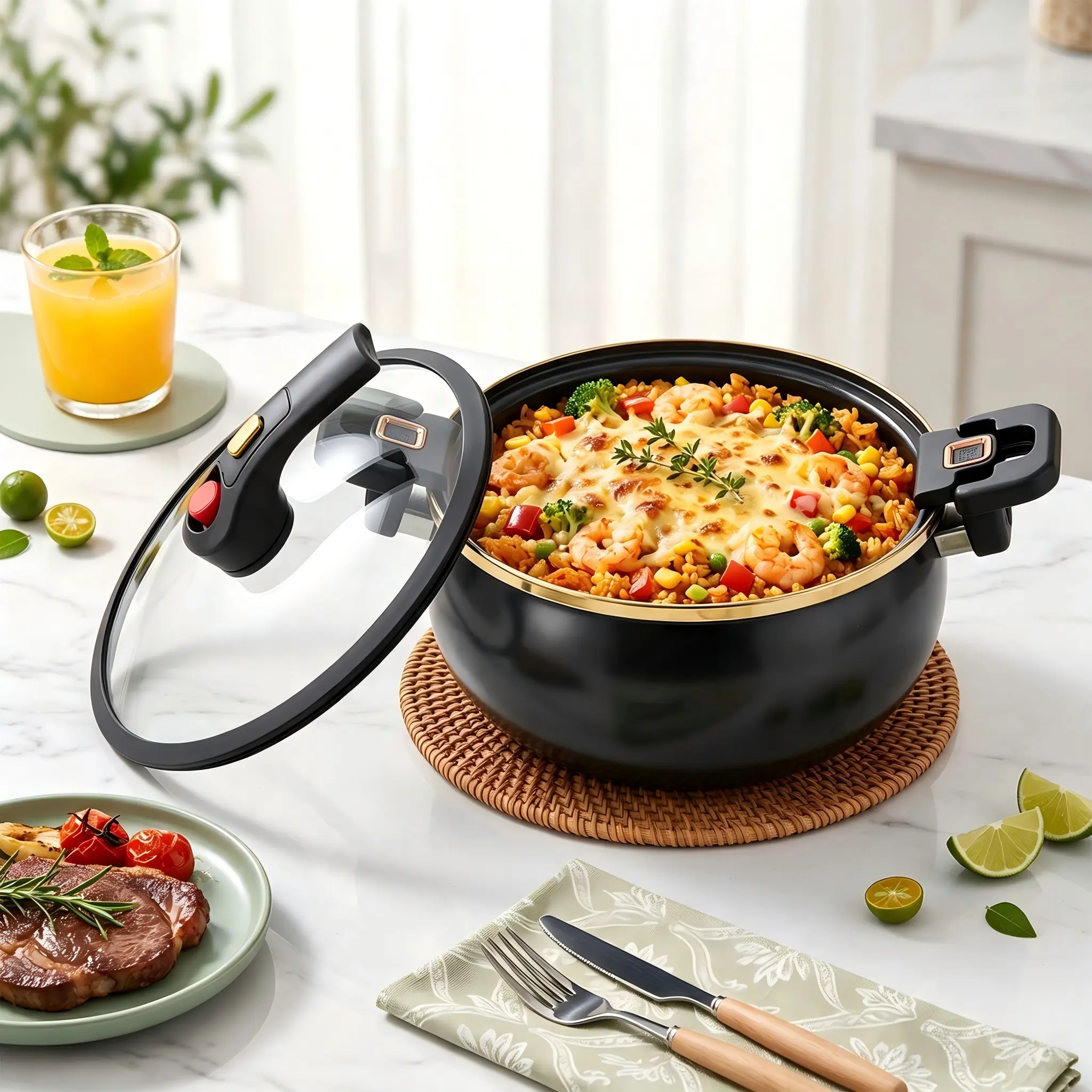 LOVEWE Micro Pressure Cooker 7Qt Nonstick Cooking Pot Fast Cooking Kitchen Cookware with Safety Valve Glass Lid for Gas Stovetop, home essentials
