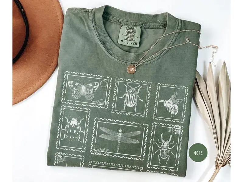 Comfort Colors Insect Stamp Shirt, Bug Lover Tee, Vintage Beetle Graphic T-Shirt, Entomology Shirt, Cottagecore Nature Tee, Retro Insect Illustration Shirt, Nature Lover Gift