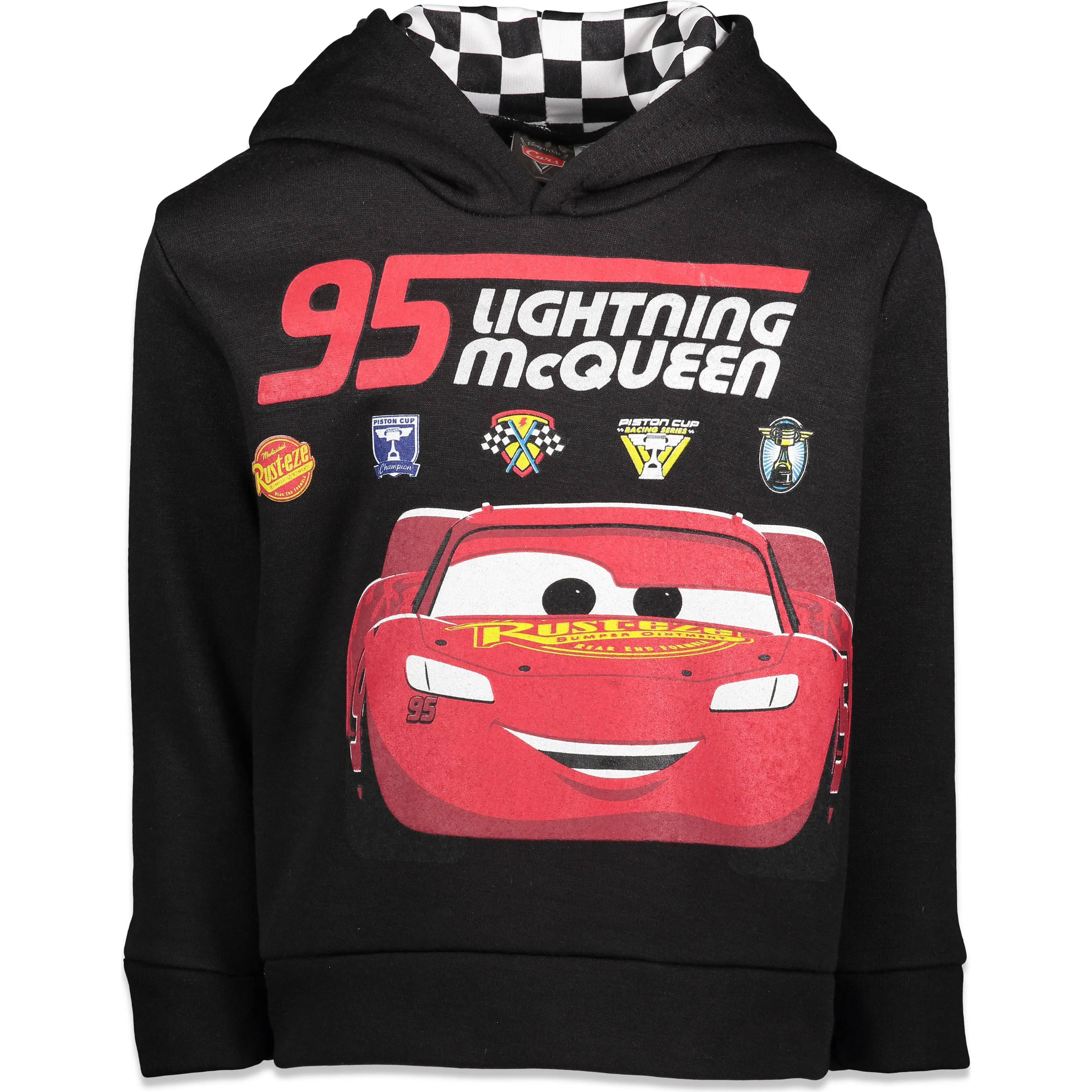Disney Cars Boys' Fleece Pullover Hoodie, Officially Licensed Lightning McQueen Racing Look & Tow Mater Costume for Toddlers to Big Kids, Yes, 4T, 3 - 4 Years, All-Day Wear, Ribbed Cuffs, Ultra-Soft Fleece, Cozy Hood, Checkerboard Liner, Puff Print, Fleec