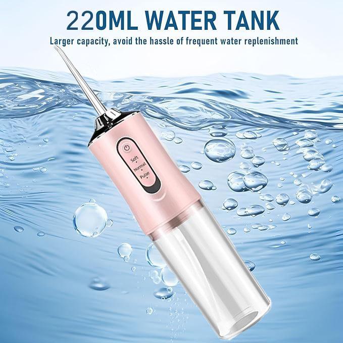 Rechargeable Water Flosser 3 Cleaning Modes Oral Irrigator  High-Frequency Pulse Teeth Cleaner  IPX7 Waterproof  4 Jet Tips  220ML Water Tank for Sensitive Gums  Braces  Home Travel Portable Dental Care Tool